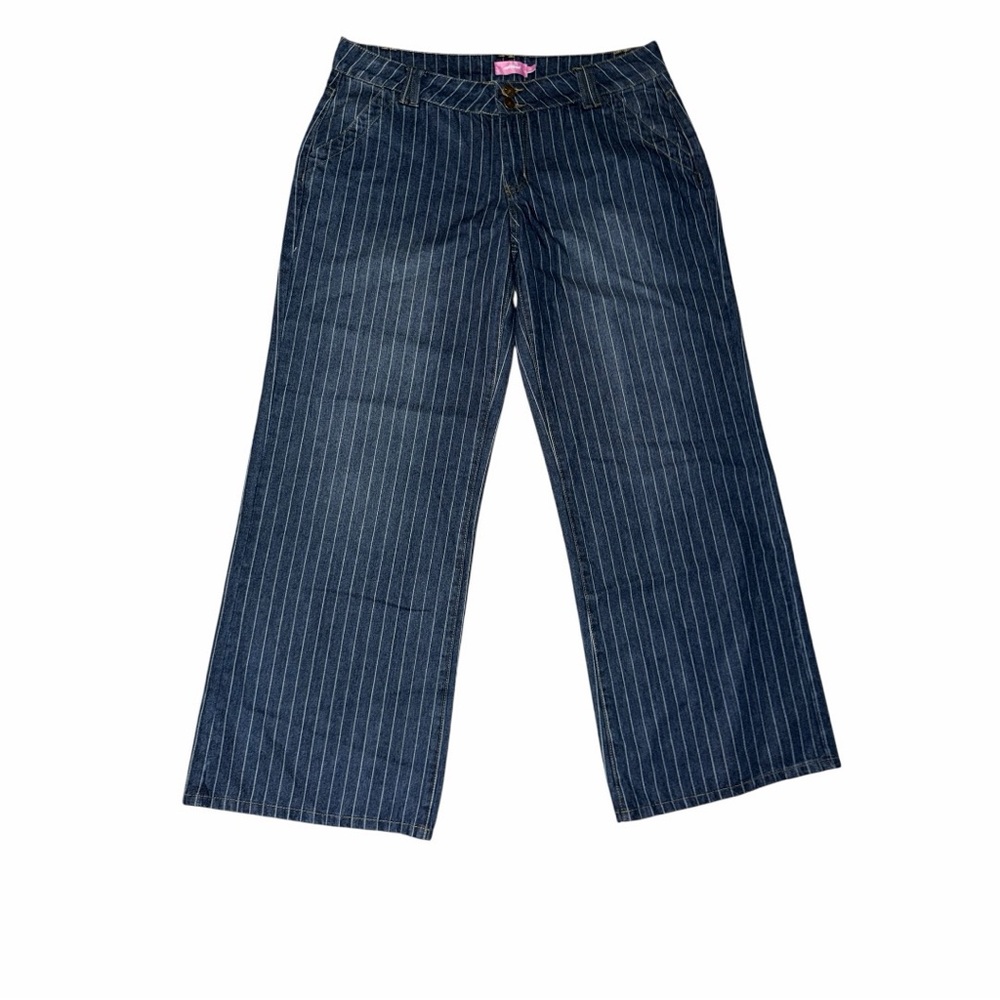 Edikted Navy Pinstripe Wide-Leg Jeans
